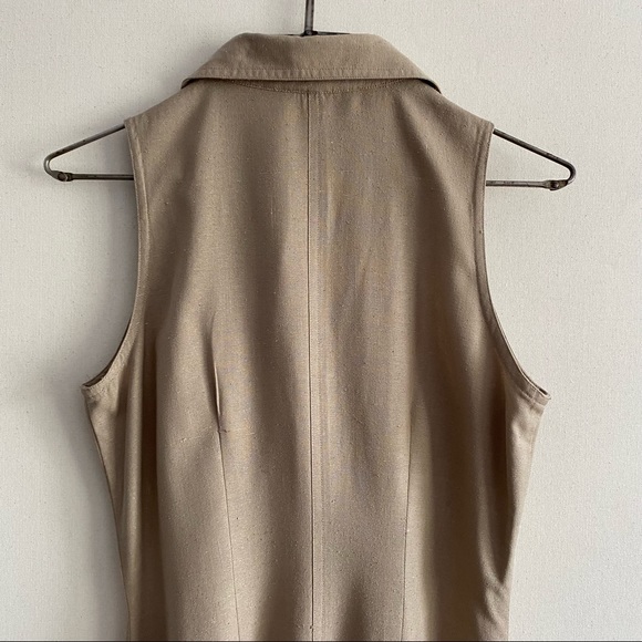 Vintage 90s The Limited Beige Raw Silk Button Front Collared Midi Safari Dress - Picture 10 of 12